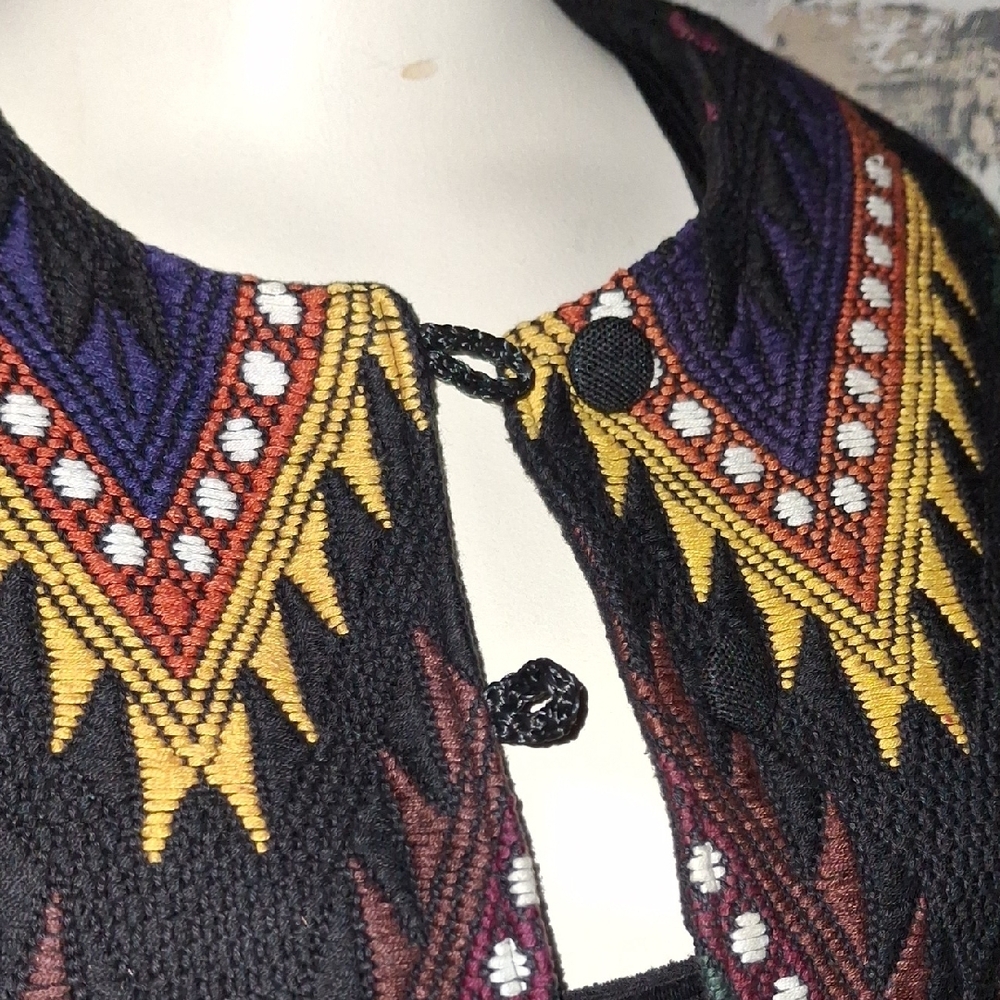 Bohemian Black Jacket With Vibrant Pattern - image 3